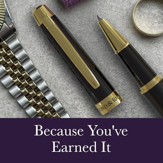 Bond & Regent Gloss Black & 24 Karat Gold - Certified Luxury Grade Rollerball Pen | Nice Gift for Men & Women