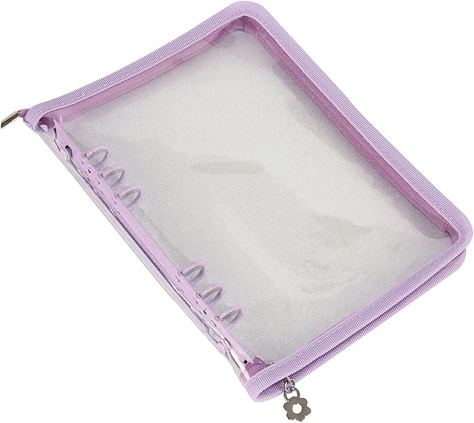 Multibey A5 Binder Cover Clear Soft PVC 6-Ring Binder Budget Cash Evelopes System with Zipper Planner Organizer Refillable Notebook Journal Binder (Purple, A5)