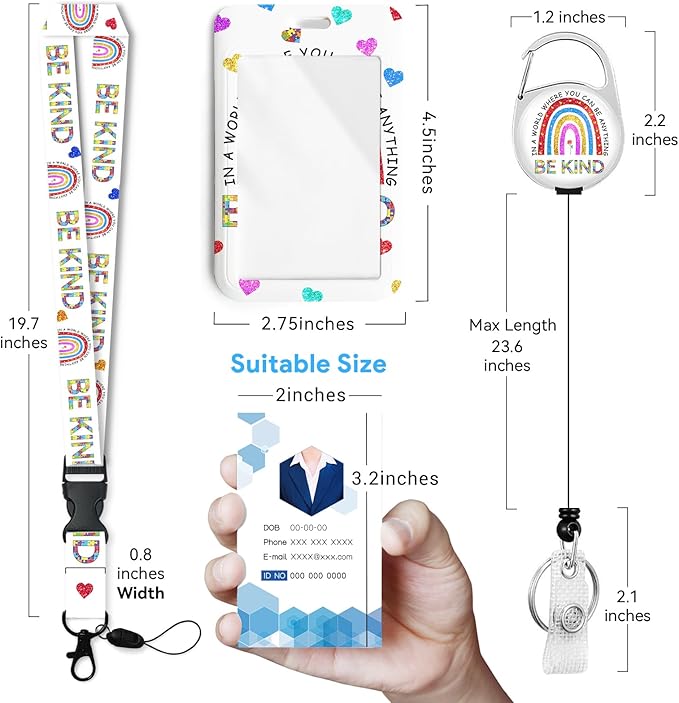 Rainbow Puzzle Badge Holder with Retractable Reel and Breakaway Lanyard，Badge Clips Retractable Heavy Duty Badge Reel，Funny Keychain，ID Holder with Breakaway Lanyard for School Nurse Office Teen