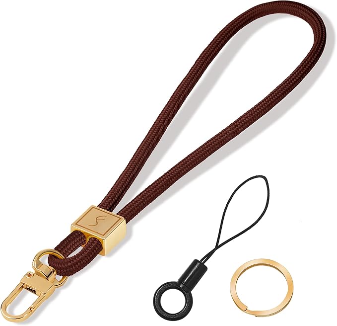 Fishent Keychain Wristlet lanyard, Cute Key Chain Holder, Upgraded Woven Wrist Lanyard for Keys, Wristlet Strap Keychain for Women Men Car Keys ID Badges Card Wallet Phone (Dark Brown)