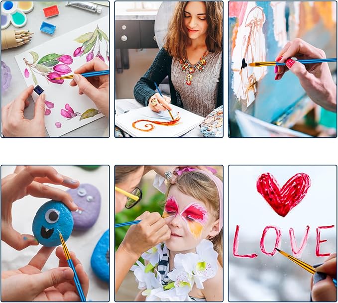 Paint Brushes Set for Acrylic Painting, 20 Pcs Oil Watercolor Acrylic Paint Brush, Artist Paintbrushes for Body Face Rock Canvas, Kids Adult Drawing Arts Crafts Supplies, Blue