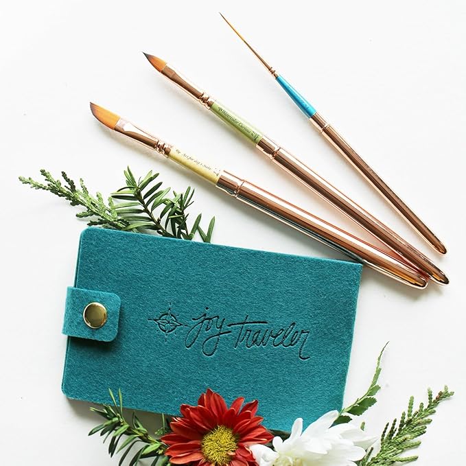 Set of 3 Travel Watercolor Brushes in Inspirational Pouch Designed for Watercolor, Gouache and Acrylic Paints