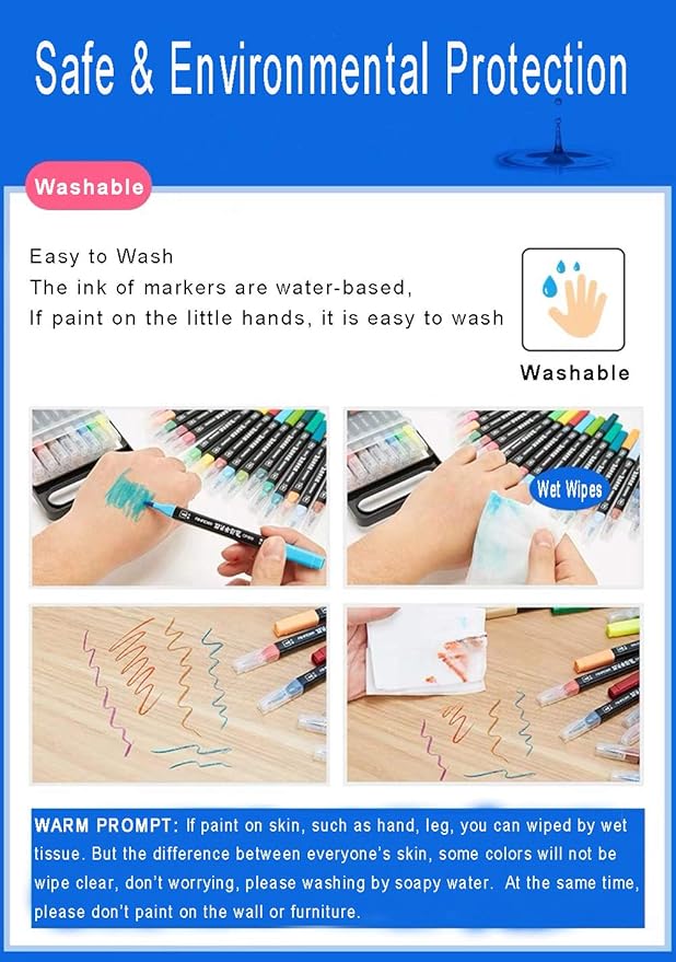 WQIYA Dual Tip Markers for Kids, Washable Art Markers Set with Stand, Portable Box, Gift for Kids (36 Colours)