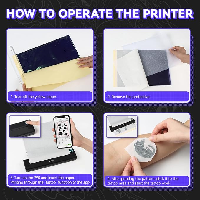 P90 Wireless Tattoo Stencil Printer - Professional & Beginner Friendly, Bluetooth & USB Connectivity, Free Stencil Paper Included