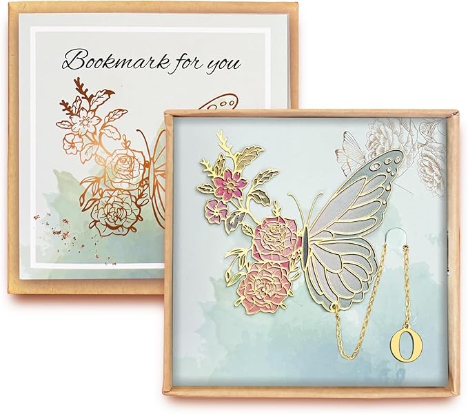 Metal Butterfly Bookmark for Women Cute Book Lovers Gift Butterfly Bookmarks Inital Book Mark Gifts for Reading Women Friend Teacher Appreciation Gifts Mom Birthday Valentines Day Christmas Gift, O