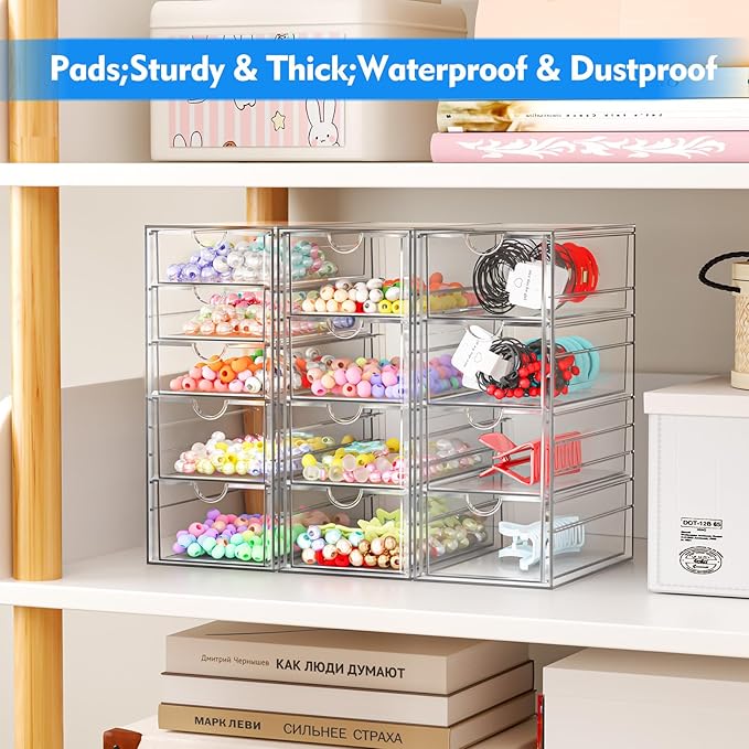 Acrylic Makeup Organizer with 13 Drawers, Bathroom Counter Organizer, Acrylic Organizers, Desk Organizer, Office Supplies, Storage Drawers for Cosmetic, Pencil, Coffee, etc 3 Pack