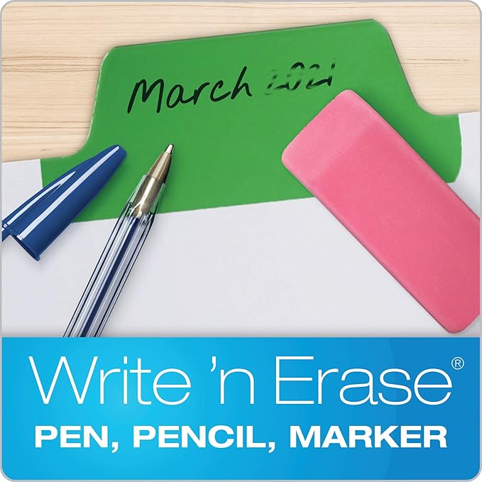 Oxford Write and Erase Binder Dividers, Durable Tabs for 3 Ring Binder, 8 Tab, Write On Tabs, Erasable Dividers, White, Multicolor Tabs, 6 Sets (89991)