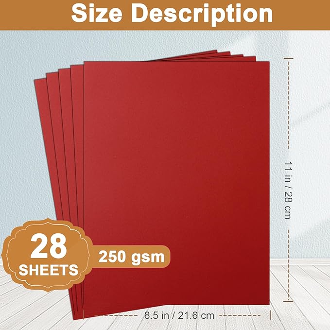28 Sheets Christmas Red Cardstock 8.5 x 11 Craft Paper, 92lb Dark Red Card Stock for DIY Card Making, Thank You Cards, Wedding, Invitations, Birthday