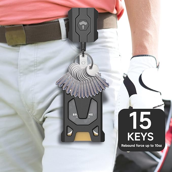 Retractable Keychain Badge Holder with Belt Clip, Heavy Duty Carabiner ID Badge Clip Reel, 31.5” Steel Retractable Cord, 10 oz Rebound，Black-1 Pack (with 1 Badge Clip)