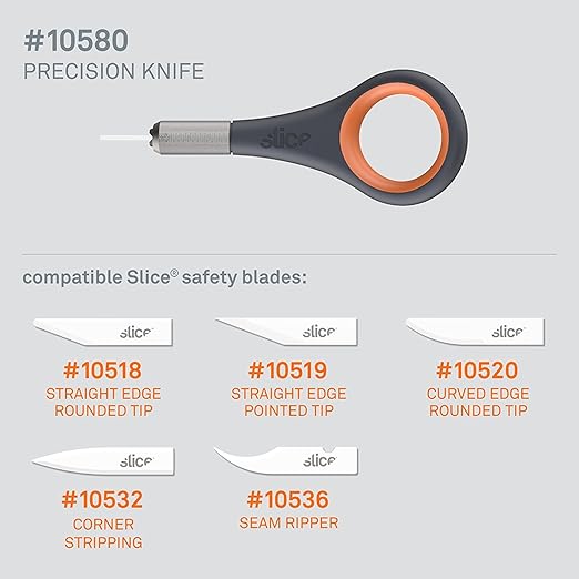 Slice 10580-CS Precision Knife, Unique Handle with Finger Grip, Precise Control, Detailed Cuts, Finger Friendly, Lasts 11x Long as Metal (12 Pack), Black