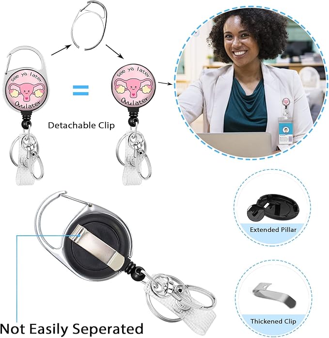 Nurse Badge Reel Retractable Heavy Duty with 360°Swivel Carabiner Clip, Uterus OB Nursing ID Badge Holder Retractable, Ovary Uterus ID Card Holder Nurse Teacher Retractable Keychain Name Badge Clip