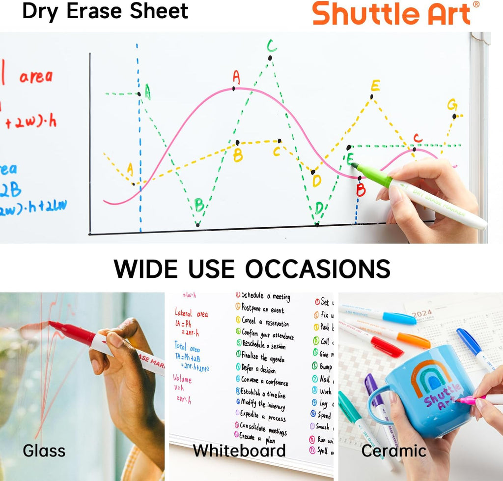 Shuttle Art Dry Erase Markers, 12 Colors 144 Bulk Pack Whiteboard Markers, Fine Point Dry Erase Markers Perfect for Writing on Dry Erase Whiteboard Mirror Glass for School Office Home