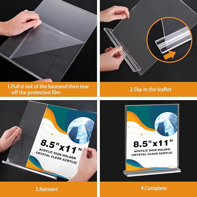 Acrylic Sign Holder 8.5 x 11 Clear Table Signs Stand, Double Sided T Shape Flyer Holder Plastic for Picture Paper Card Holder for Mall Office Home Store Restaurant