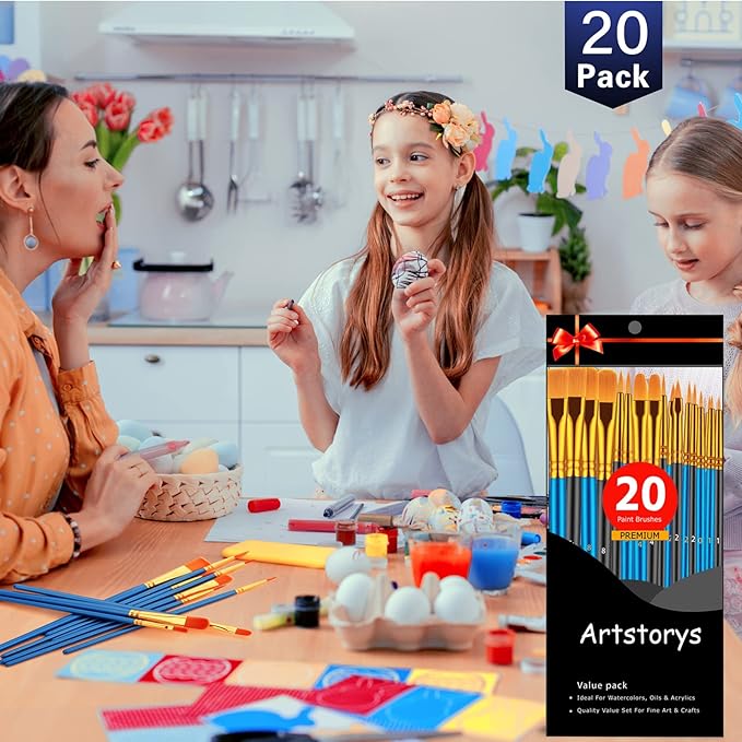 Paint Brushes Set, 20 Pcs Paint Brushes for Acrylic Painting, Oil Watercolor Acrylic Paint Brush, Artist Paintbrushes for Body Face Rock Canvas, Kids Adult Drawing Arts Crafts Supplies, Blue+Black