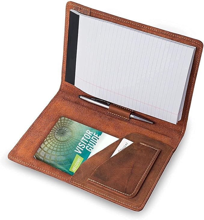 PEGAI Handmade 100% Leather Padfolio | Junior Legal Pad Folder Organizer for Business School Office Conference | Resume Interview Document Organizer Folio | Eriksen (Mahogany Brown)