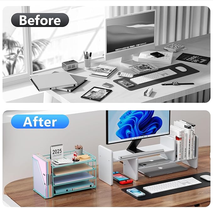 gianotter 2025 New Large Capacity Desk Organizer with Detachable Magazine Holder, 4-Tier Paper Organizer Letter Tray, Desk Accessories for A4 Paper and Document Storage(Blue)