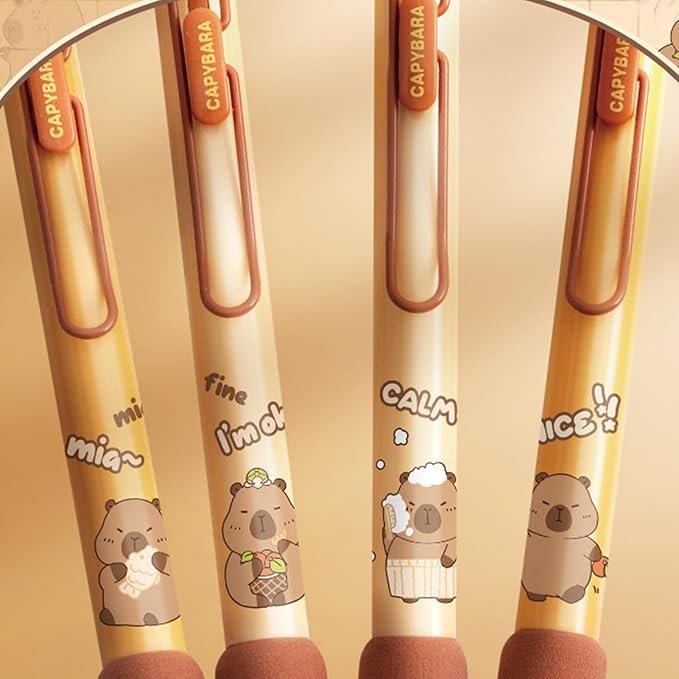 4 Pcs Cute Retractable Pens Cartoon Capybara Pen 0.5mm Black Ink Pen Soft Grip Writing Pens Gel Ink Pens Aesthetic Pens Office School Supplies for Girls Boys Women Men (Capybara)