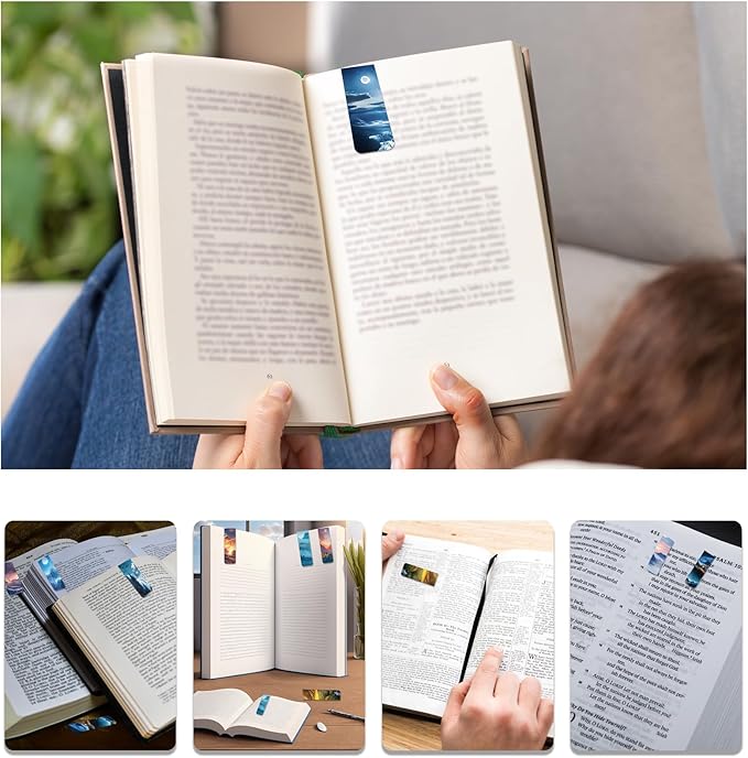 48 Pieces Magnetic Bookmarks Magnet Page Markers - Book Marks for Reading Women & Men with Storage Boxes - Cute Magnet Bookmark Clips for Reading Pleasure（Scenery）