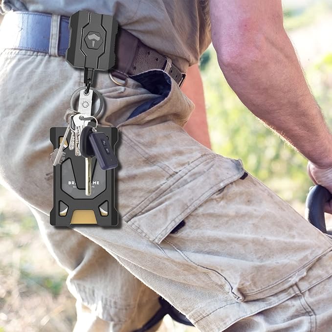 Retractable Keychain Badge Holder with Belt Clip, Heavy Duty Carabiner ID Badge Clip Reel, 32” Steel Retractable Cord, 10 oz Rebound，1pcs Black Belt Clip