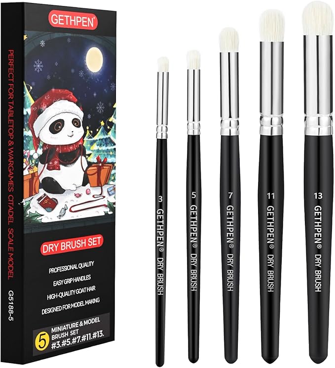 Dry Brush Miniature Painting,Dry Brush Set,5 Sizes Hobby Detail Paint Brush Set,Acrylic Paint Brushes for Tabletop & Wargames,40k,Citadel,Scale Model,DND Miniatures,Watercolor Oil Painting