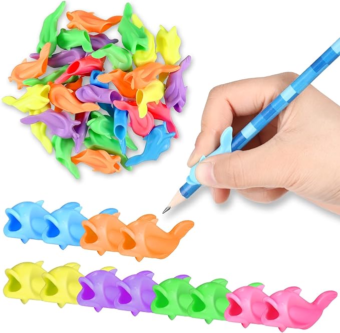 Nezyo 60 Pieces Silicone Ideal Pencil Holders Assorted Writing Aid Grips Children Training for Kids Handwriting Toddlers Posture Correction Tools Writing Tools