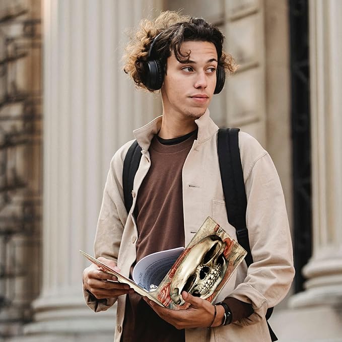 Skull Roses Padfolio Folder with Clipboard,Portfolios Organizer Clipboards with Storage Clipboard Writing Pad PU Leather Conference Document Organizer with Business Card Holder