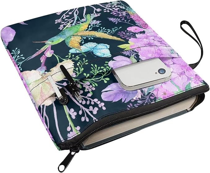 COEQINE 9x11 Book Sleeves Book Covers Portable Hummingbirds Aesthetic Zippered Book Cover Case with Pen Holder for Travel Accessories
