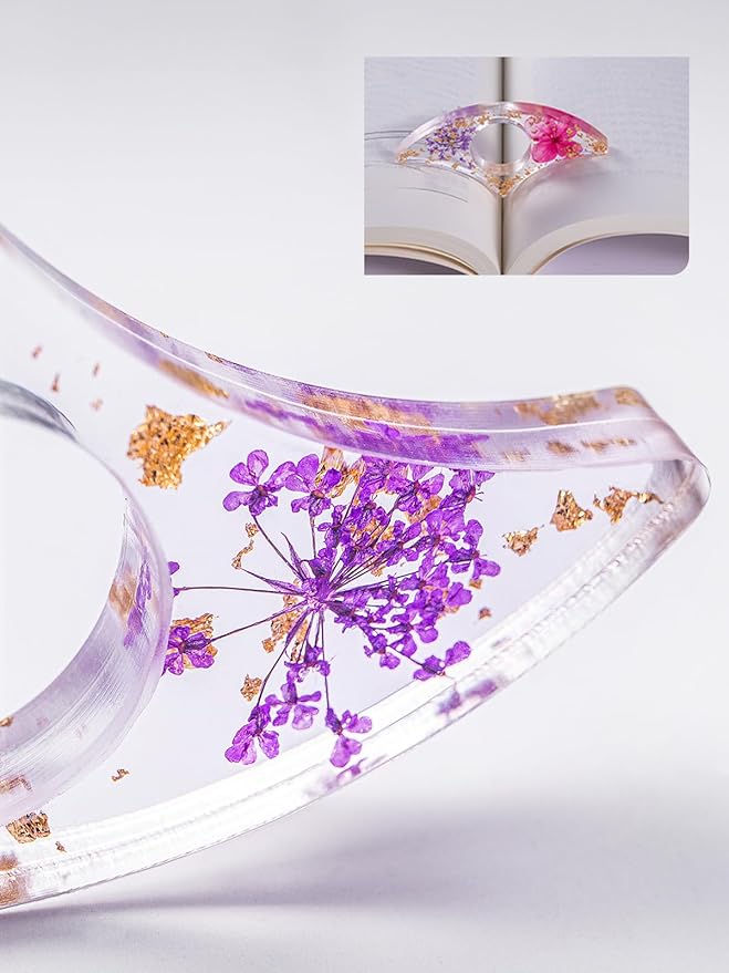 4 Pieces Dried Flower Resin Book Page Holder Transparent Thumb Ring Page Holder Handmade Personalized Flower Resin Bookmark Reading Accessories Gift for Teachers Book Lovers (Colorful A)