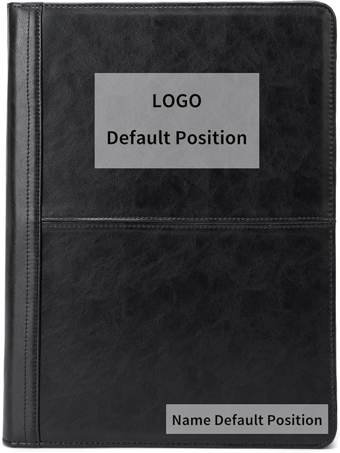 Personalized Leather Portfolio with 3 Ring Binder, Vegan Leather Padfolio Zippered, A4 Notebook Holder Customized Business Folder Organizer Gift for Men and Women, Black