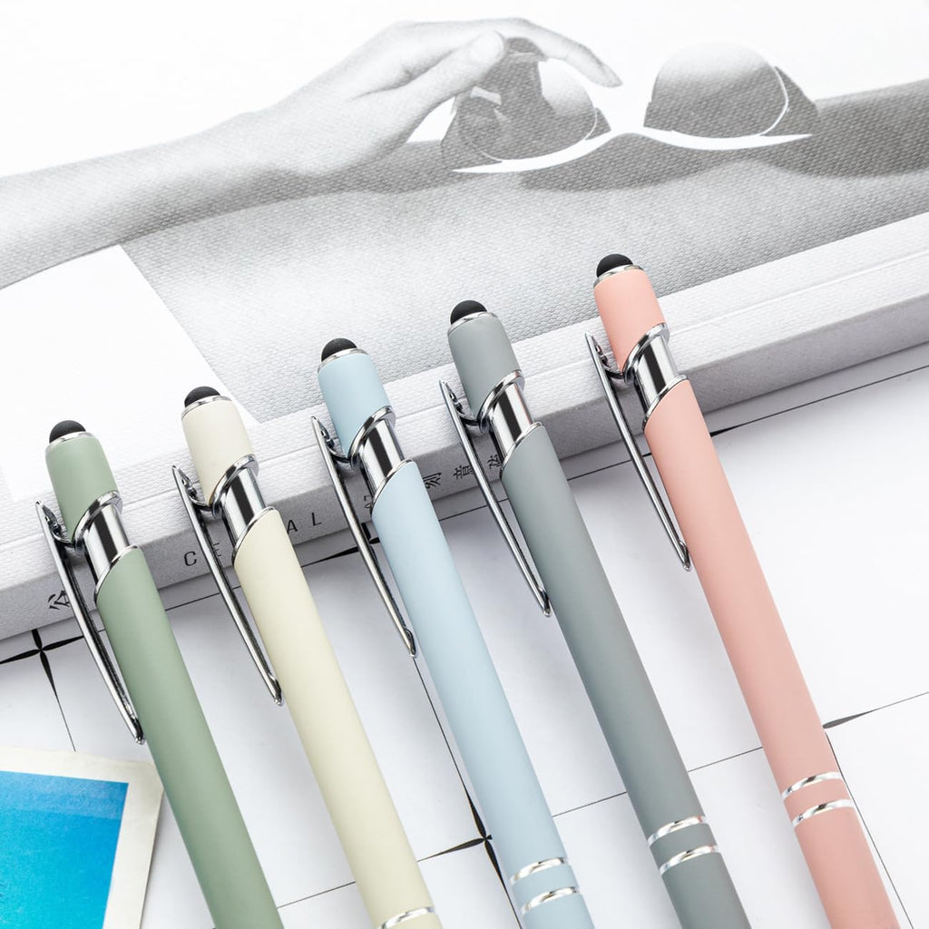 PASISIBICK 8 Pieces Ballpoint Pens, 2-in-1 Stylus Tip Retractable Ballpoint Pen, Metal Stylus Pen for Touch Screens, 1.0 mm Black Ink