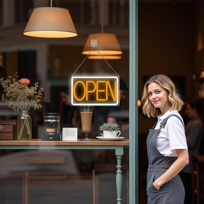 Bright and Eye-Catching LED Open Sign for Business - "16x 10" (White/Yellow) Transparent Acrylic Neon Sign | Ideal for Storefronts, Windows, Bars | Commercial LED Open Signs, Light-Up Open Signs