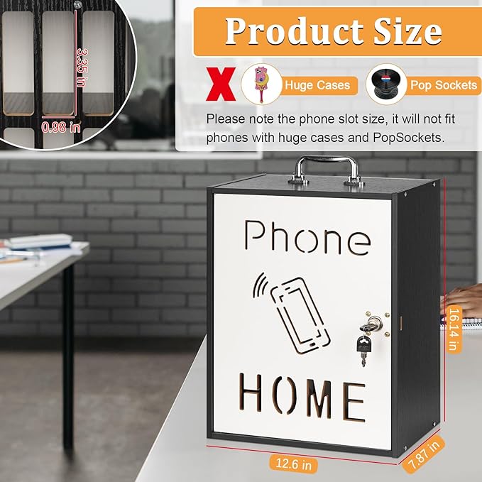 Cell Phone Holder Classroom 36 Slots Wooden Cell Phone Storage Cabinet Pocket Chart with Handle and Security Lock for Classroom Office (36 Grid Cabinet Black)