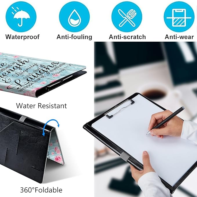 PU Leather Padfolio Clipboard Notepad with Pen Loop and Elastic Strap Interview/Resume Document Organizer for Business School Office,Bible Quote Proverbs 31-25