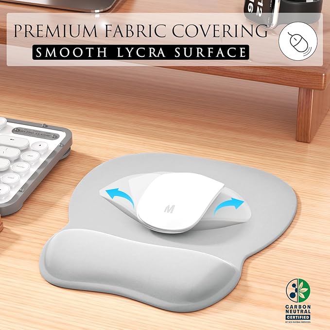 MROCO Ergonomic Mouse Pad with Gel Wrist Rest, Comfortable Mousepad with Smooth Wrist Support Surface and Non-Slip PU Base for Pain Relief, Computer, Laptop, Office & Home, 9.4 x 8.1 in, Silver Grey