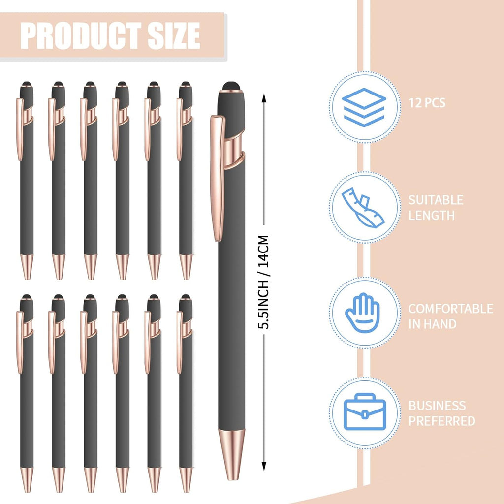 8 Pcs Blue Ink Ballpoint Pen with Stylus Tip 2 in 1 Stylus Ballpoint Pen Metal Pens Stylus Pen for Touch Screens School Office Coworkers (Gray Rose Gold)