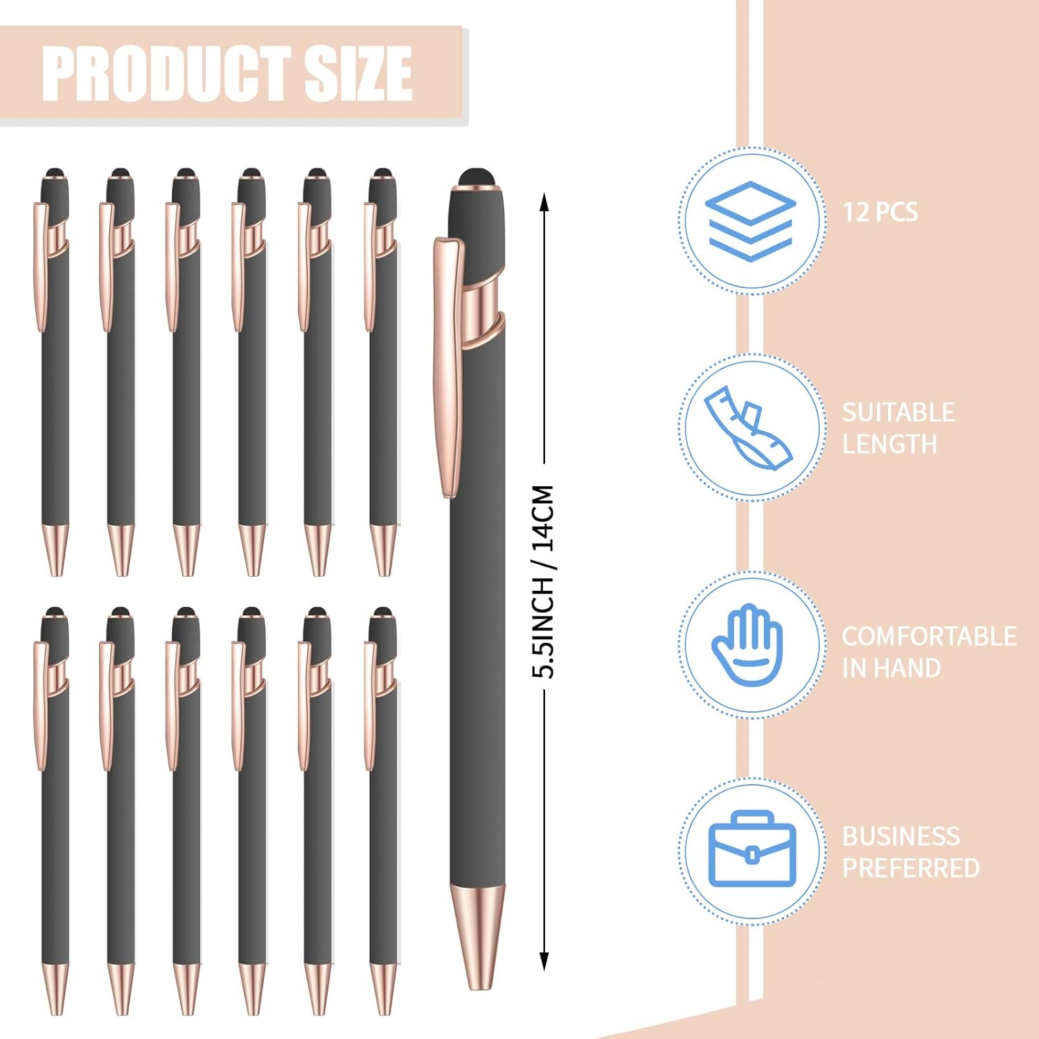 8 Pcs Blue Ink Ballpoint Pen with Stylus Tip 2 in 1 Stylus Ballpoint Pen Metal Pens Stylus Pen for Touch Screens School Office Coworkers (Gray Rose Gold)