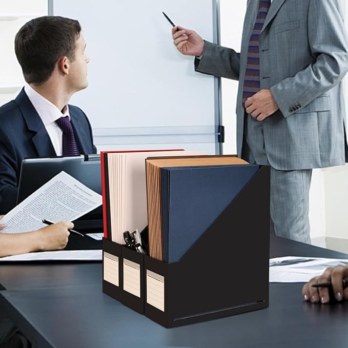Magazine File Holder( 3Pack,Black) Paperboard Book Organizer- Desk Magazine File Organizer for Home, Office, Classroom-Storage Box for Dounments with Label Stickers.