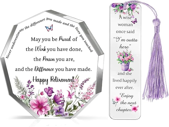 Retirement Gifts for Women Acrylic Plaque Bookmark Set Birthday Gifts for Retire Personalised Thank You Keepsake Bookmarker Collegues Friends Grandma Nana Christmas Appreciate Gifts for Her