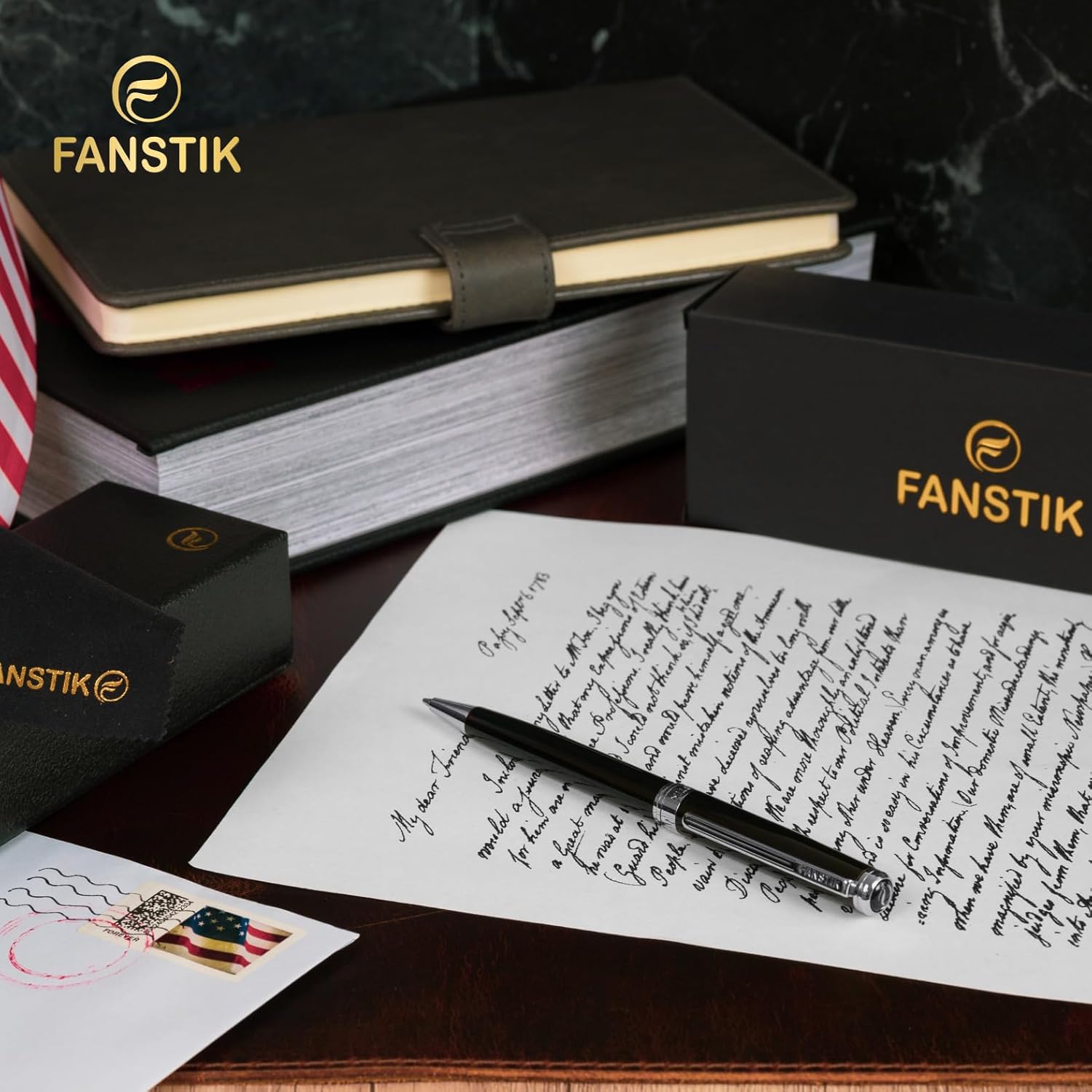 Customized Black & Silver Luxury ballpoint pen (Made In USA) fancy gift set for women, Real 24K Gold Plating, Professional executive pen gift set for men (Lux Custom-BallPoint Black-Silver)