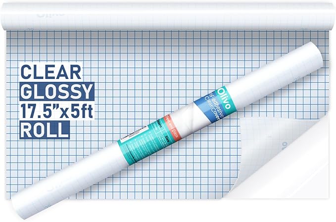 Olivo Clear Contact Paper Roll for Books Crafts 17.5 in x 5 ft Peel and Stick Adhesive Book Cover Plastic Protector