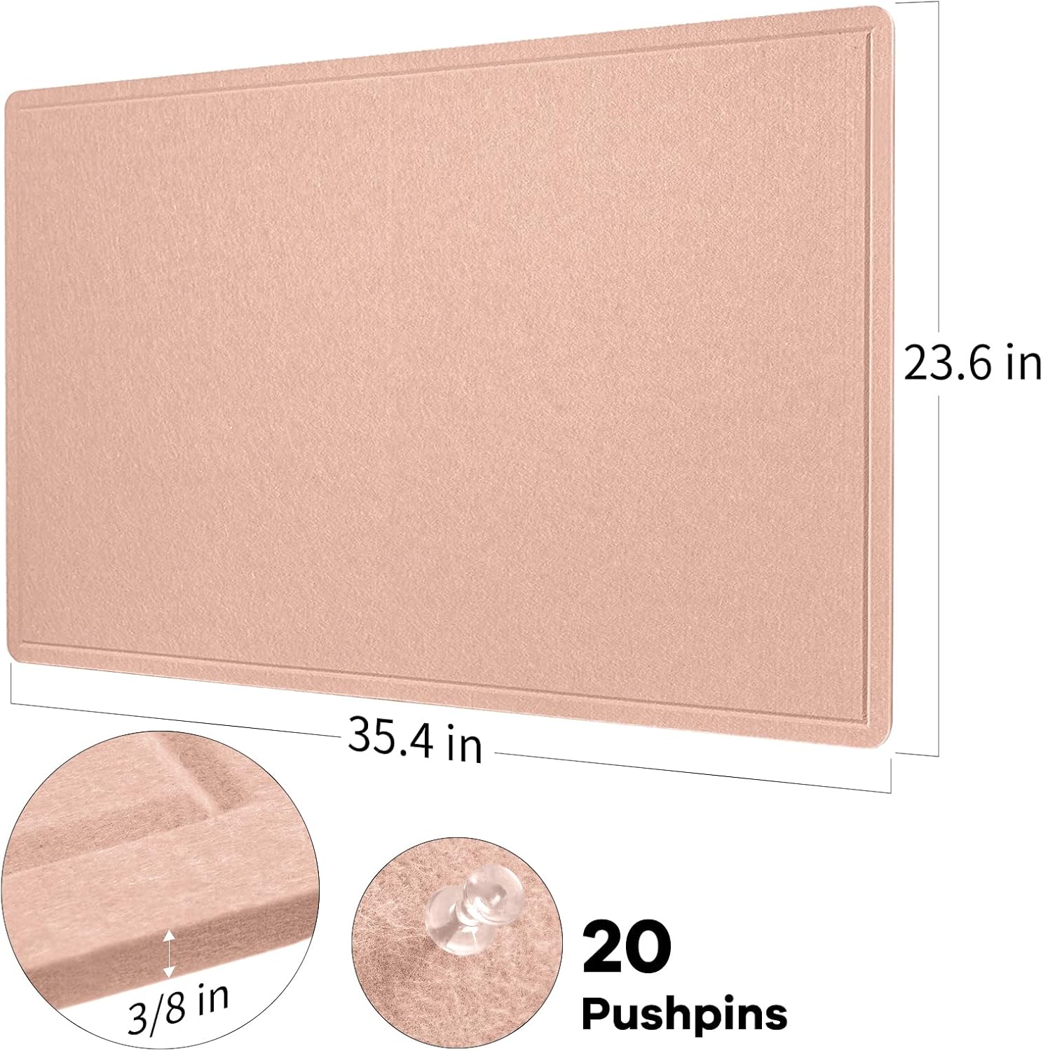 Bulletin Board, 36 x 24 Inches Felt Pin Board - Decorative Cork Alternative for Wall, 3' x 2' Foldable Picture Self-Adhesive Vision Prayer Board With 20 Pushpins - Mauvey Pink