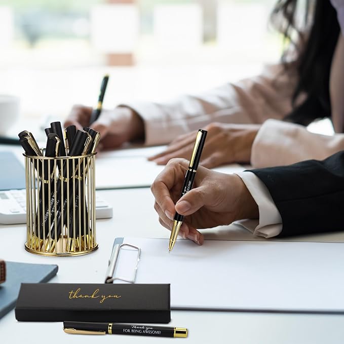 PerKoop 10 Set Thank You Gifts Inspirational Ballpoint Pens with Gift Boxes Bulk Appreciation Party Favors for Employee Coworker Staff Team Friends Office Supplies(Black,Awesome)