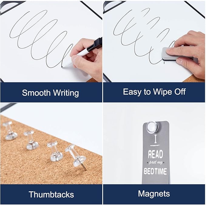 TSJ OFFICE Small Whiteboard Cork-Board - 16" X 12" Portable Aluminum Black Framed Magnetic Dry Erase Board, Small Bulletin Cork Board with Holder for Office, Home and School