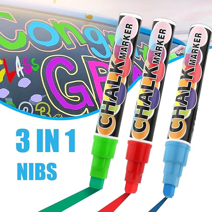 Window Chalk Markers for Cars Glass Washable, 8 Colors Jumbo Liquid Chalk Marker Pens with 15mm 3 in 1 Nib Wide Tip, Chalkboard Markers Car Window Paint Markers Pen for Auto, Mirror, Poster, Business