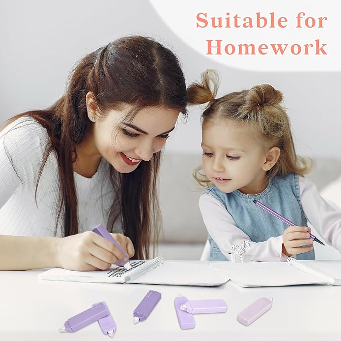 Temiary 6Pcs Mini White Out Tapes for Instant Correction, Cute Whiteout for Writing, Aesthetic Correction Tape Set Easy To Use for Students School Office Supplies (Purple)