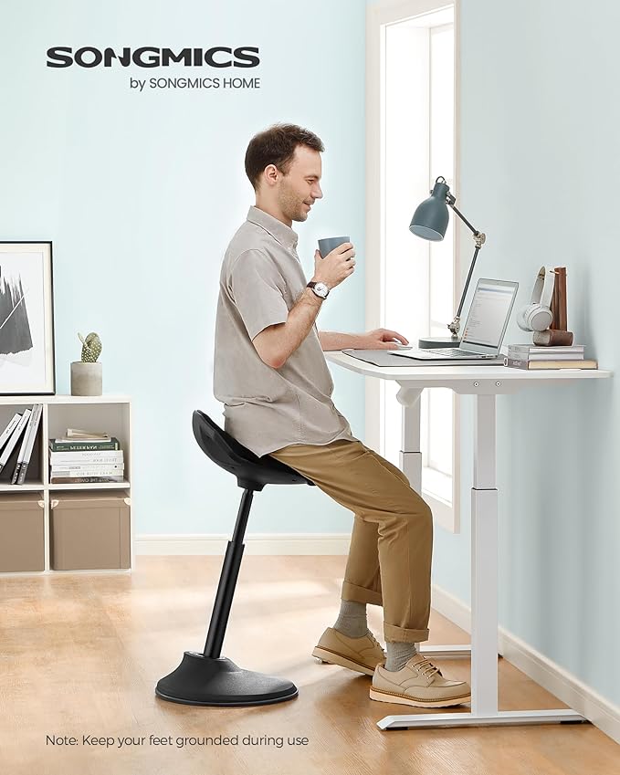 SONGMICS Standing Desk Chair, Adjustable Ergonomic Standing Stool, 23.6-33.3 Inches, Swivel Sitting Balance Chair, Anti-Slip Bottom Pad, Classic Black UOSC02BK