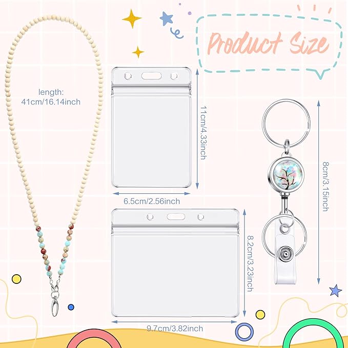 Teacher Lanyard with ID Holder Cute Wooden Beaded Lanyards for ID Badge Holders Retractable Badge Reel Keys Eyeglass Chains for Women