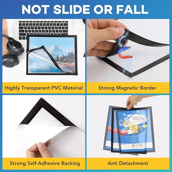 10 Pack Magnetic Sign Holder 8.5 x 11,Self-Adhesive Magnetic Wall Mount Sign Holder, Magnetic Document Holder for Wall Window Office Poster Store