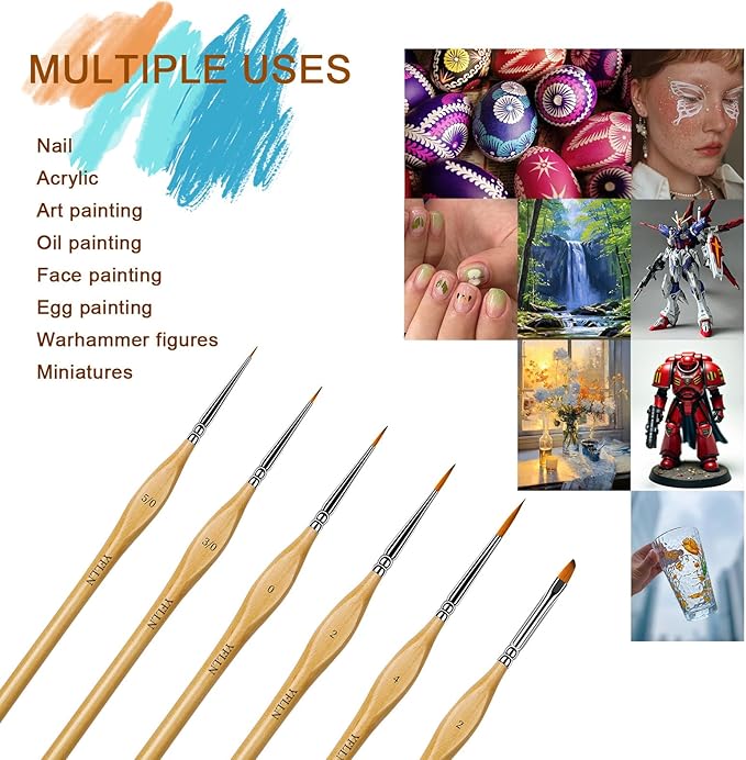 6Pcs Micro Paint Brushes Set with Triangular Handles - for Acrylics, Oils, Watercolors & Paint by Number, Citadel, Figurine, 40k，Mandala Painting（2PACK）