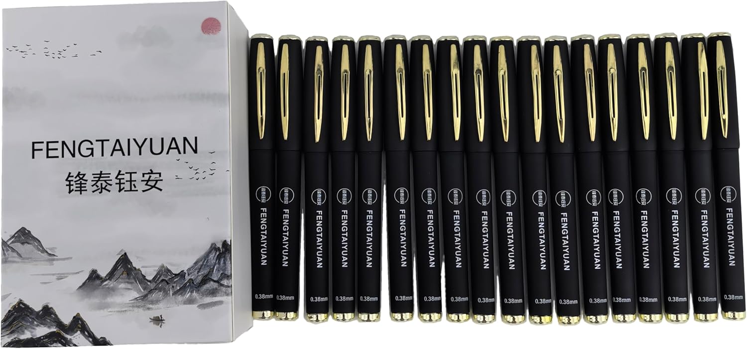 Fengtaiyuan Gel Ink Roller Ball Pens, Black Ink, Ultra Fine 0.38mm, Comfortable Grip, Easy Hold, Writting Pens, Smooth, 18 Count (Black-0.38mm-038P18SS)